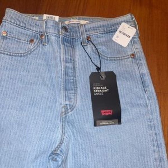 Levi's Ribcage high rise straight leg ankle jean in railroad stripe size 28 - Picture 3 of 3
